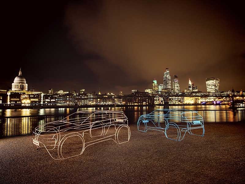 New Range Rover Evoque wire frames with the London Skyline