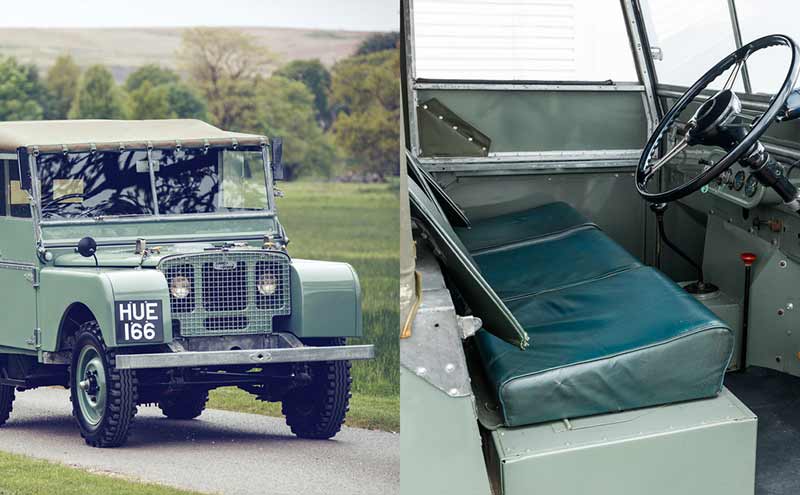 Series I Land Rover driving down road / Series I Land Rover with door open